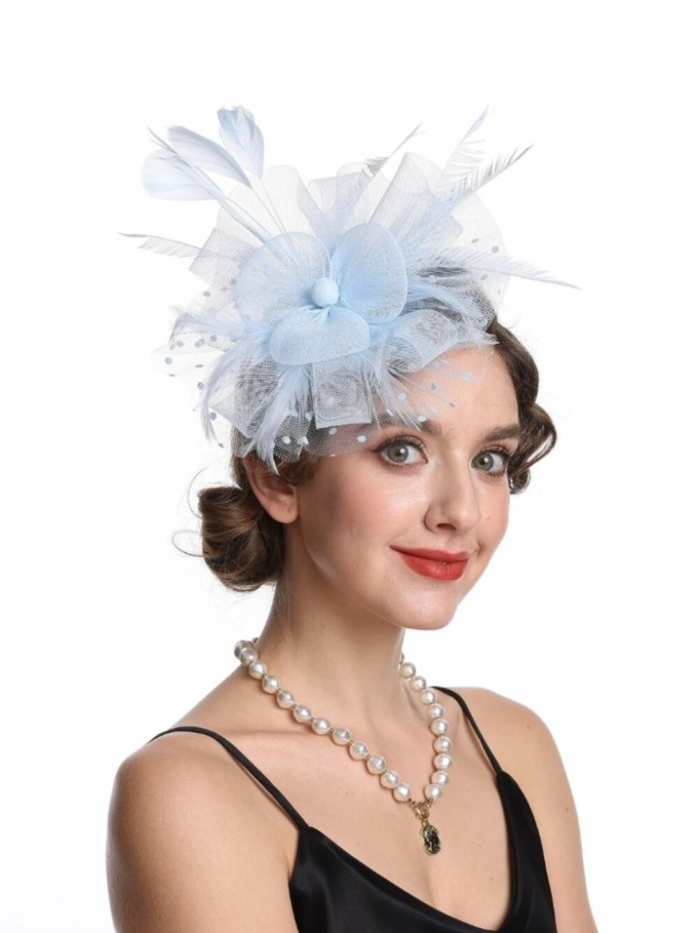 Women’s Feather Fascinator Derby Bridal Hat- Hj13-light Blue